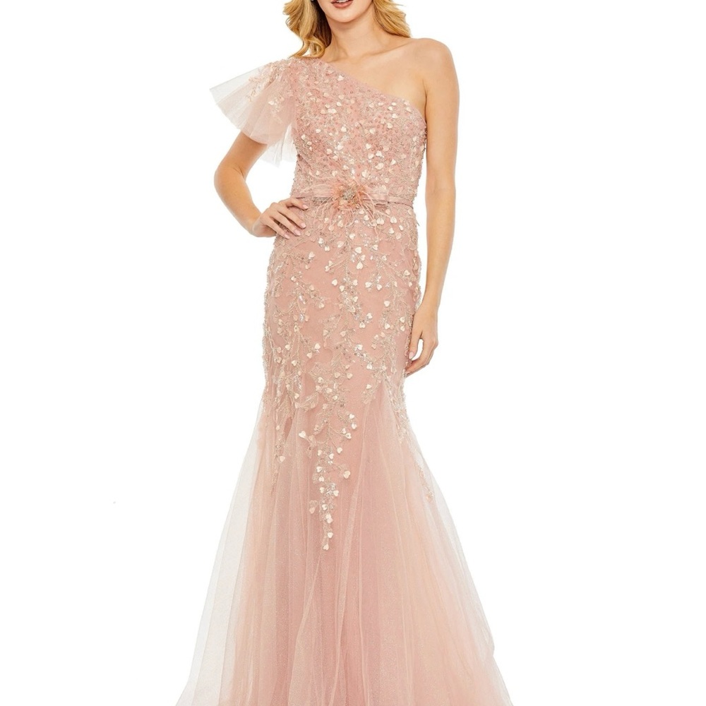Mac Duggal Pink One-Shoulder Maxi Dress